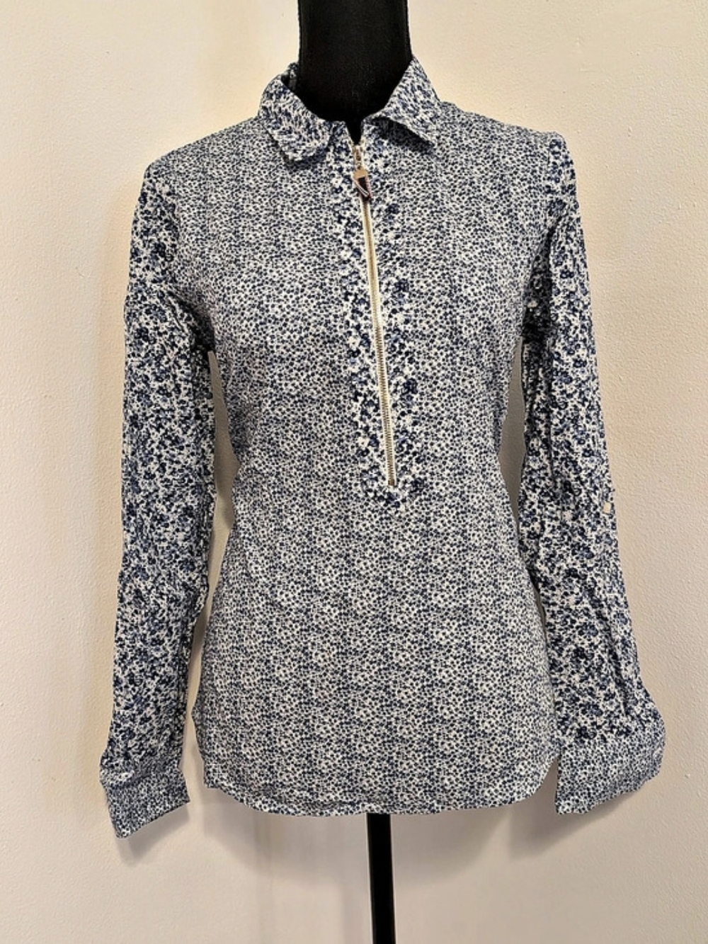Tommy Hilfiger Floral Cotton Half Zip Pullover Shirt S